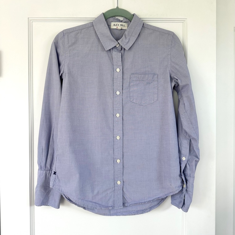 Alex Mill Wash & Go Blue Micro Stripe Cotton Button Down Shirt Womens Small